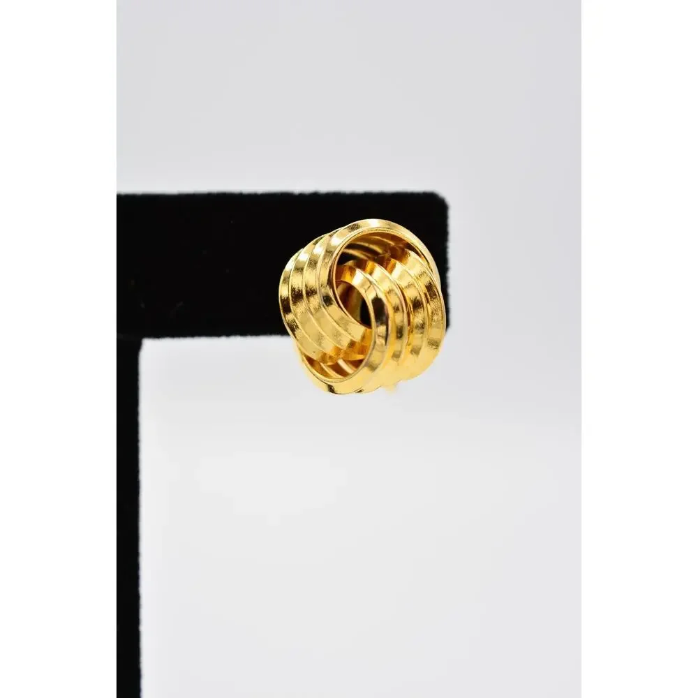Vintage Clip On Earrings Knot Tie Stud Gold Huggie Round Metallic 1980s BinAA